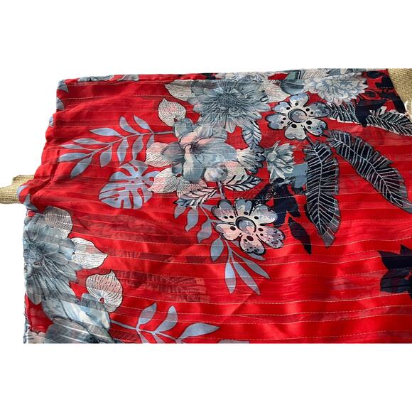 SOUTH MAIN SWIMSUIT COVER-UP, WOMENS, M, RED BLUE WHITE FLORAL, WIDE DOLMAN SLV - Picture 7 of 10